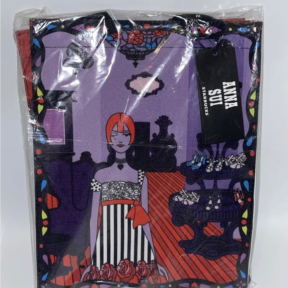 STARBUCKS NIB ANNA SUI 2016 TRAVEL MUG ROSE STRIPES & BOUTIQUE and TOTE BAG SET - Picture 2 of 9